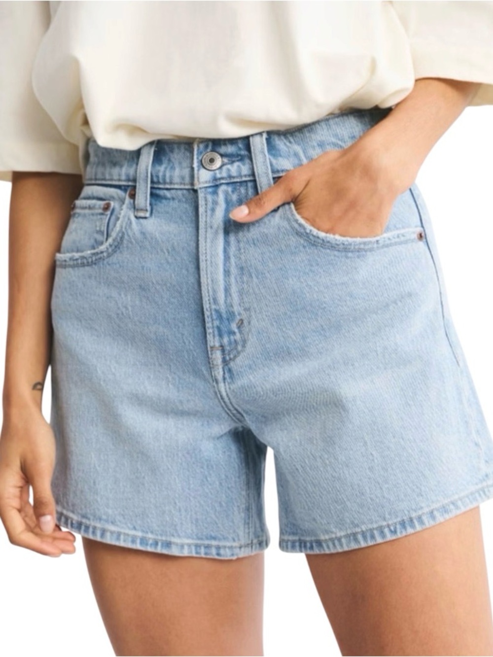 Abercrombie & Fitch Light Blue High-Rise Button Fly The Dad Short Denim Shorts